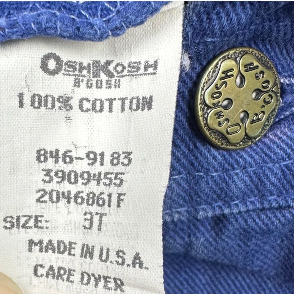 Vintage 1990s OshKosh B'gosh Blue Overalls Toddler 3T Made USA Cotton Snap Leg